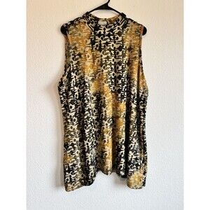 Logo Lori Goldstein Womens Sleeveless Yellow Green Textured Tunic Top Pockets XL